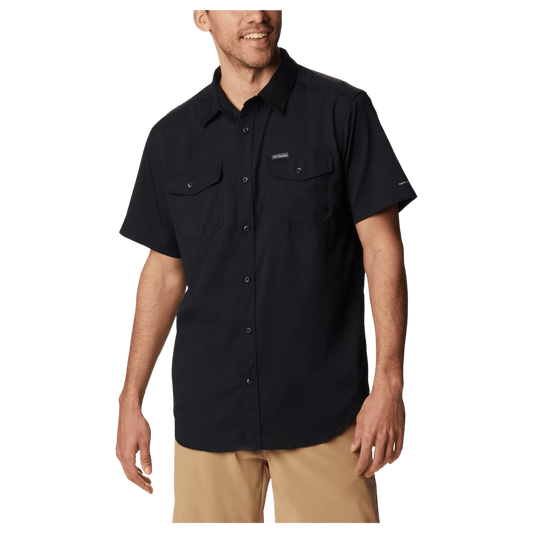 COLUMBIA MEN'S UTILIZER II SOLID SHORT SLEEVE SHIRT - BLACK - FRONT VIEW