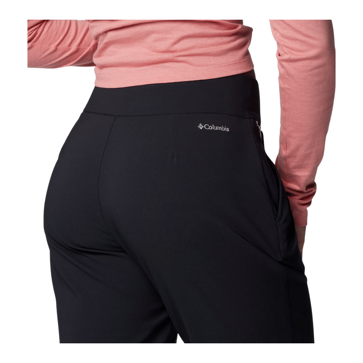 COLUMBIA WOMEN'S ALL SEASONS PULL-ON PANTS - BLACK - WAIST LINE VIEW