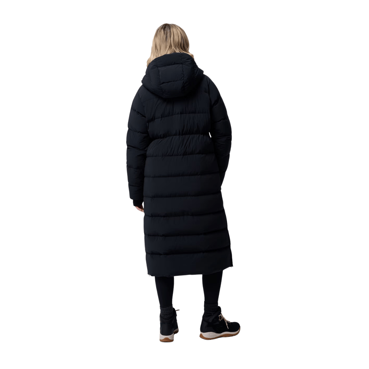 COLUMBIA WOMEN'S AMAZE PUFF LONG HOODED JACKET - BLACK - BACK VIEW