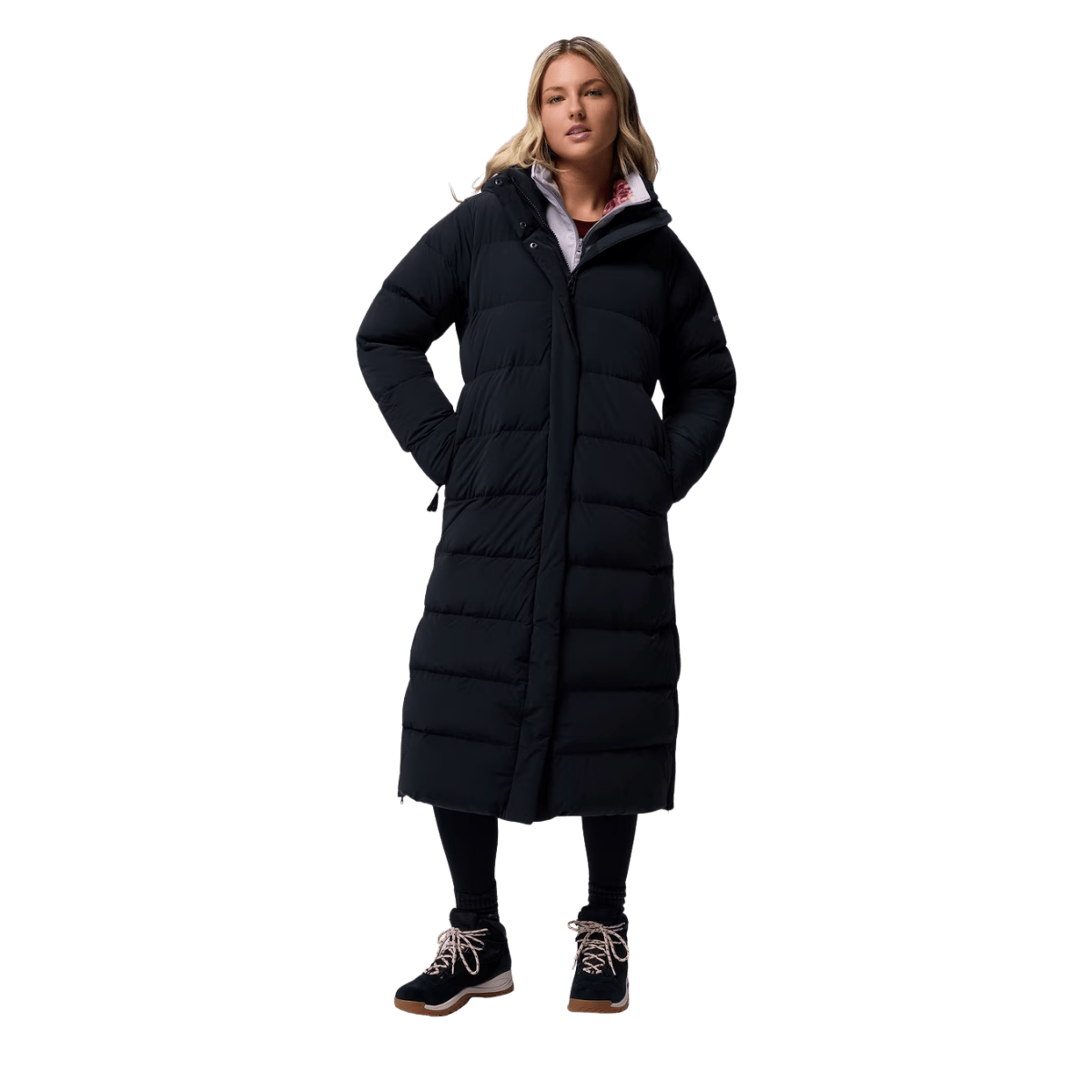 COLUMBIA WOMEN'S AMAZE PUFF LONG HOODED JACKET - BLACK - FRONT VIEW