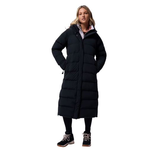 COLUMBIA WOMEN'S AMAZE PUFF LONG HOODED JACKET - BLACK - FRONT VIEW