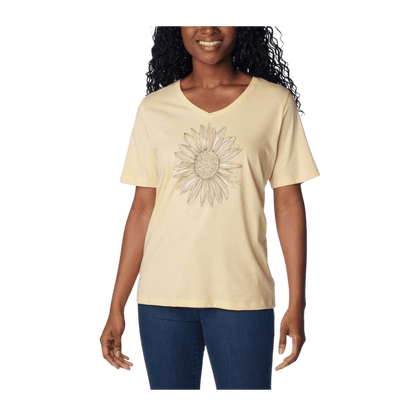 COLUMBIA WOMEN'S BLUEBIRD DAY RELAXED V NECK T-SHIRT - SUNSKISSED HEATHER - FRONT VIEW