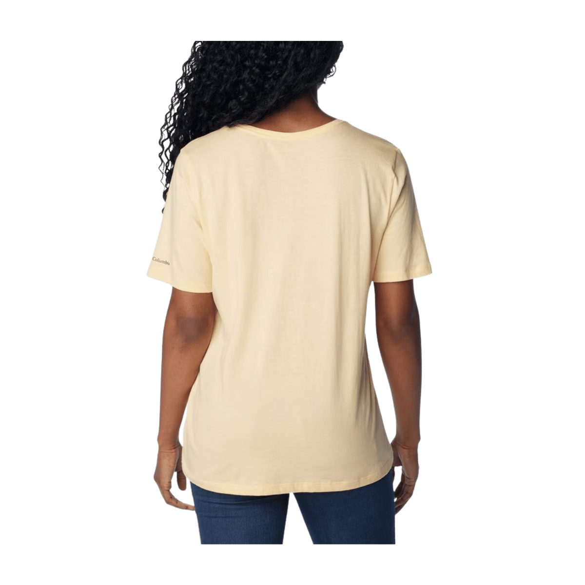 COLUMBIA WOMEN'S BLUEBIRD DAY RELAXED V NECK T-SHIRT - SUNSKISSED HEATHER - BACK VIEW