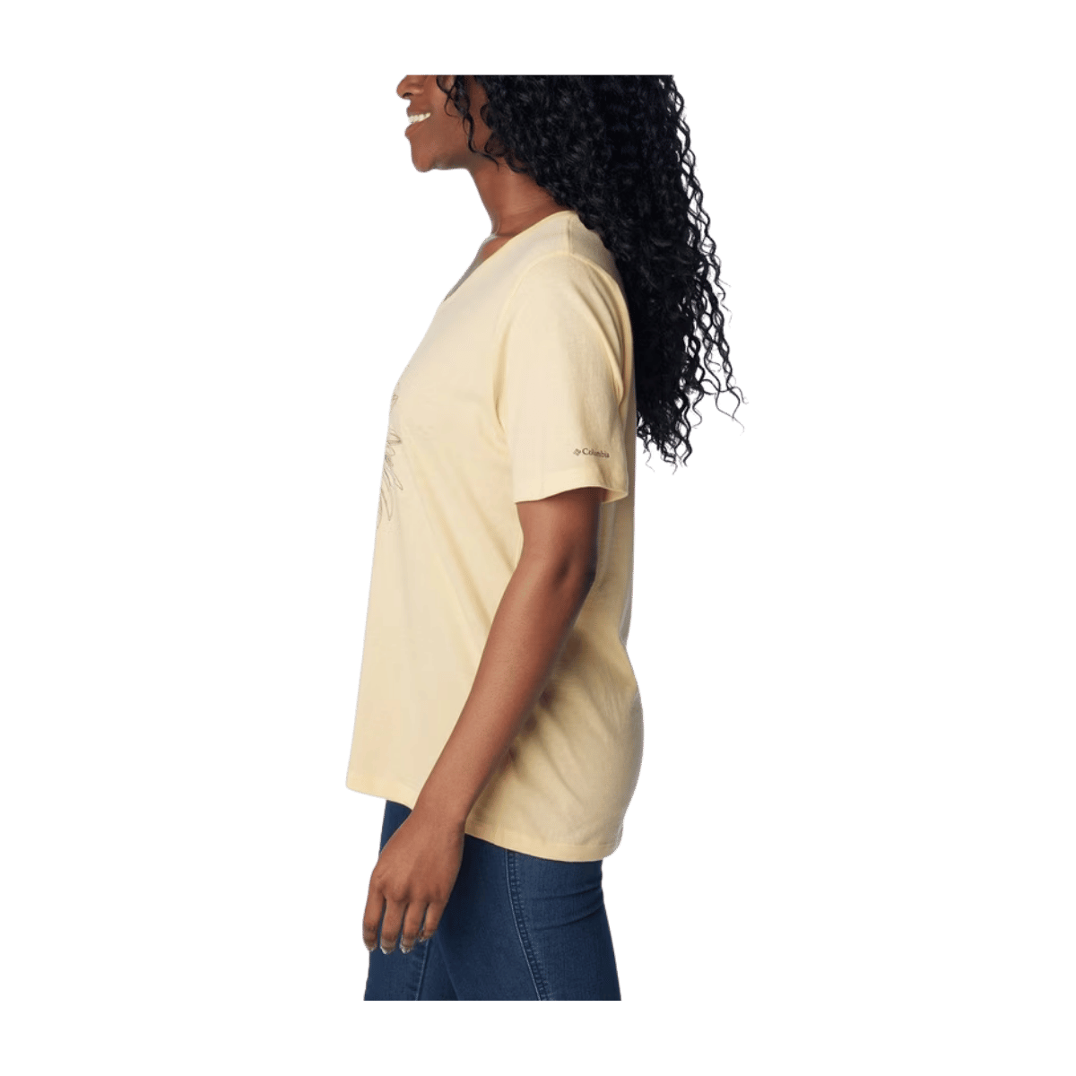 COLUMBIA WOMEN'S BLUEBIRD DAY RELAXED V NECK T-SHIRT - SUNSKISSED HEATHER - SIDE VIEW
