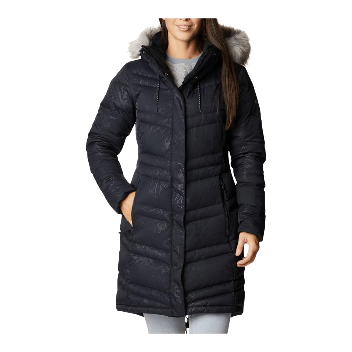 COLUMBIA WOMEN'S CATHERINE CREEK MID DOWN JACKET - BLACK AURELIAN  FRONT VIEW