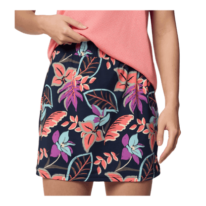 COLUMBIA WOMEN'S CHILL RIVER PRINTED SKORT - HOT CORAL PASTELED - FRONT VIEW