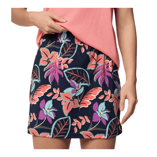 COLUMBIA WOMEN'S CHILL RIVER PRINTED SKORT - HOT CORAL PASTELED - FRONT VIEW