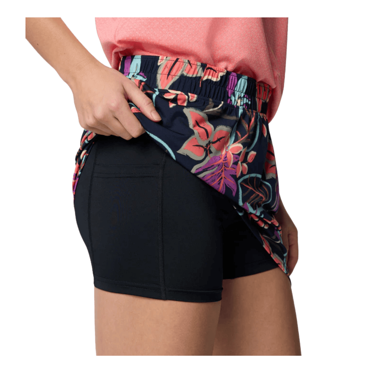 COLUMBIA WOMEN'S CHILL RIVER PRINTED SKORT - HOT CORAL PASTELED - SIDE INNER VIEW
