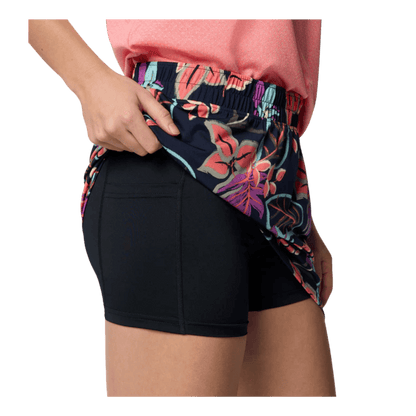 COLUMBIA WOMEN'S CHILL RIVER PRINTED SKORT - HOT CORAL PASTELED - SIDE INNER VIEW