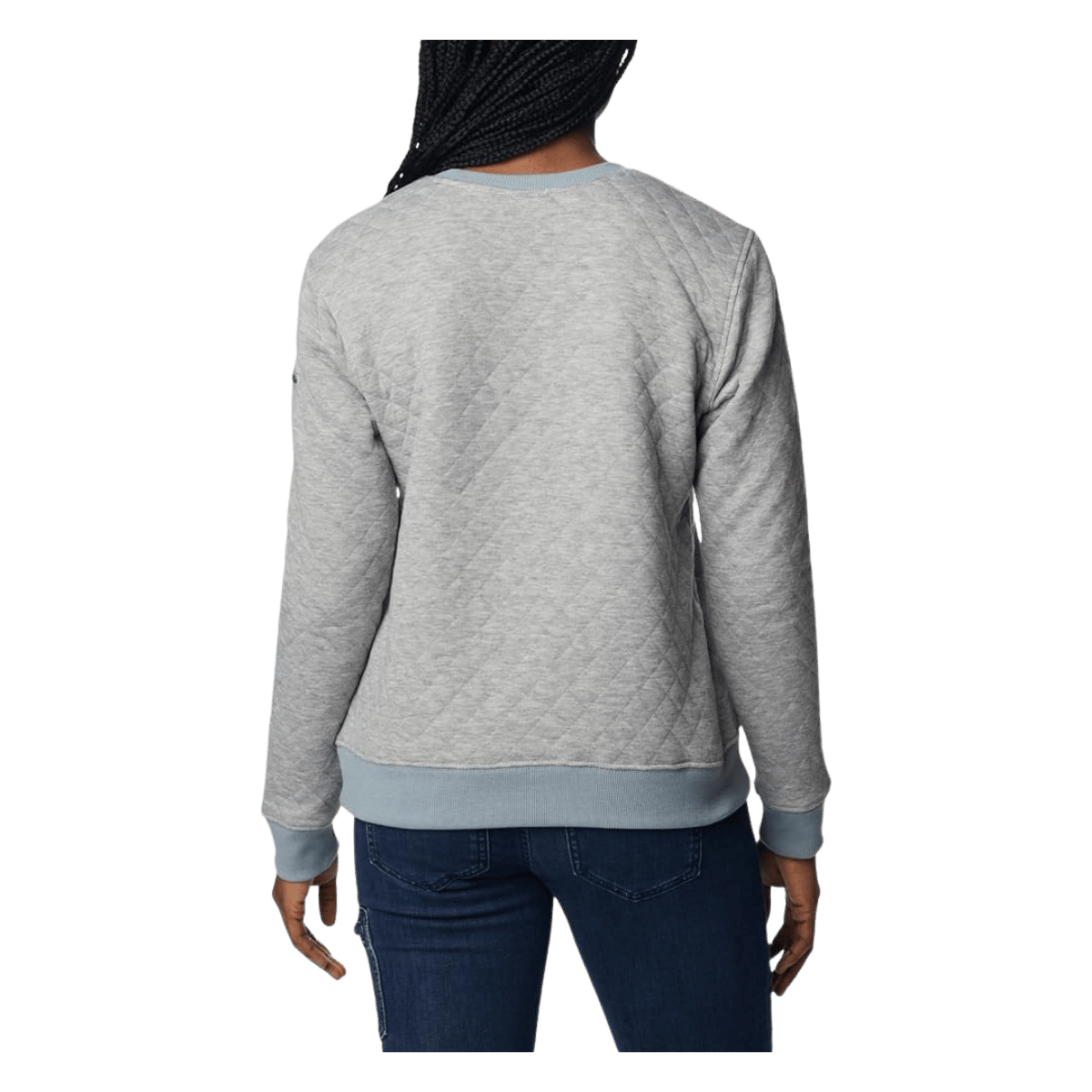 COLUMBIA WOMEN'S LODGE QUILTED CREW - LIGHT GREY HEATHER - BACK  VIEW