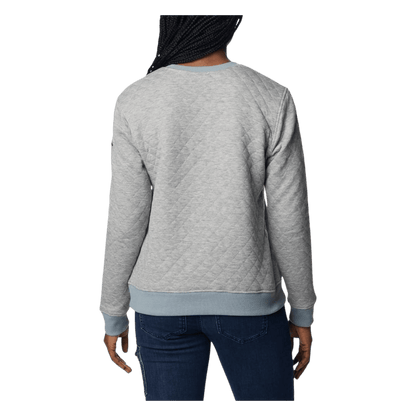 COLUMBIA WOMEN'S LODGE QUILTED CREW - LIGHT GREY HEATHER - BACK  VIEW