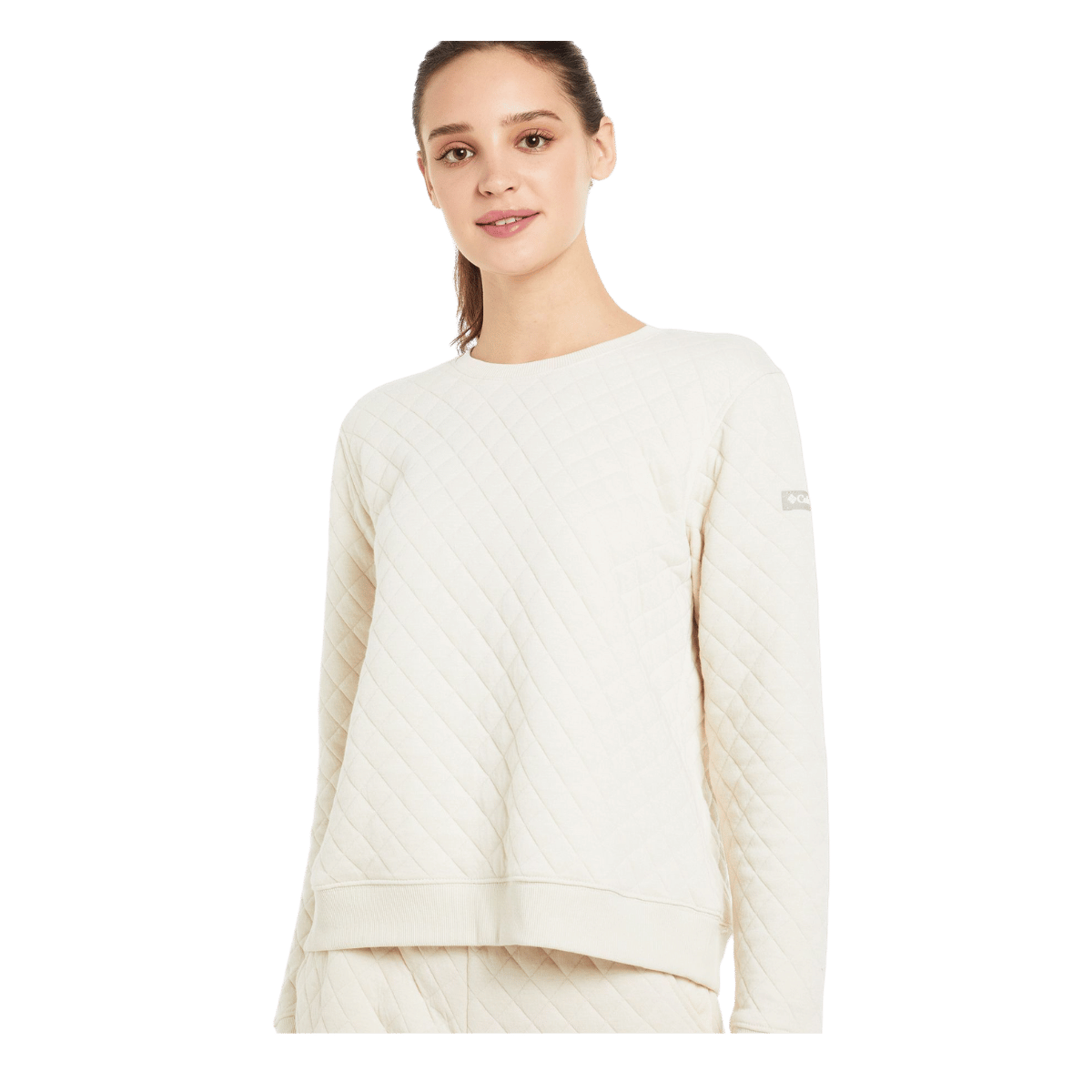 COLUMBIA WOMEN'S LODGE QUILTED CREW - CHALK - FRONT VIEW