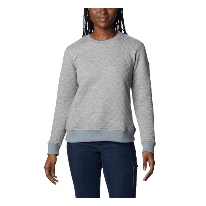 COLUMBIA WOMEN'S LODGE QUILTED CREW - LIGHT GREY HEATHER - FRONT VIEW