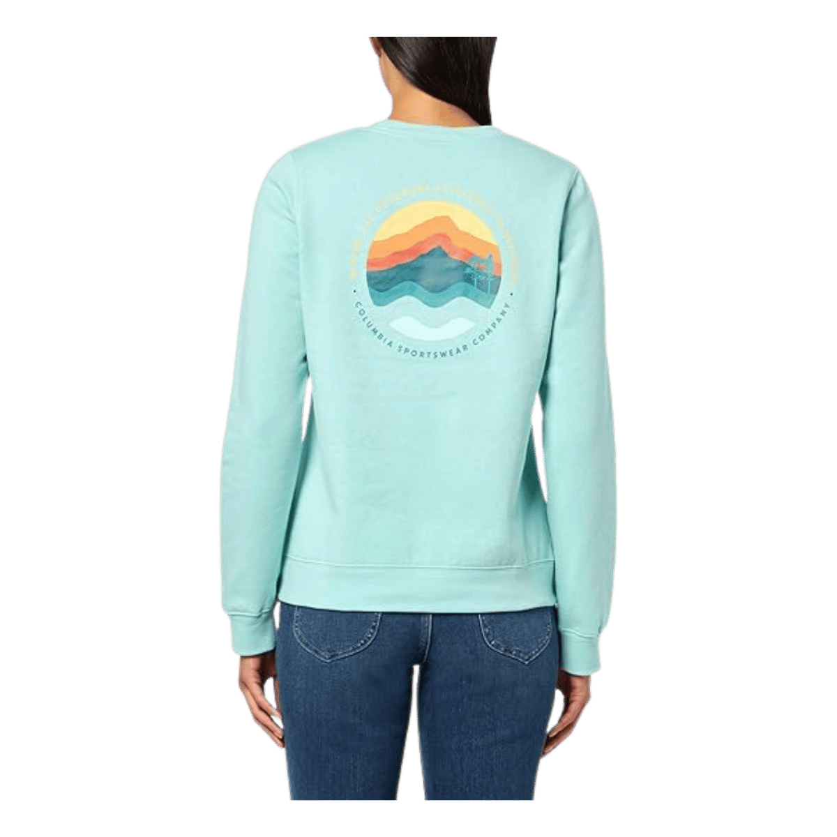 COLUMBIA WOMEN'S TREK GRAPHIC CREW SWEATSHIRT - SPRAY CIRCULAR - BACK VIEW