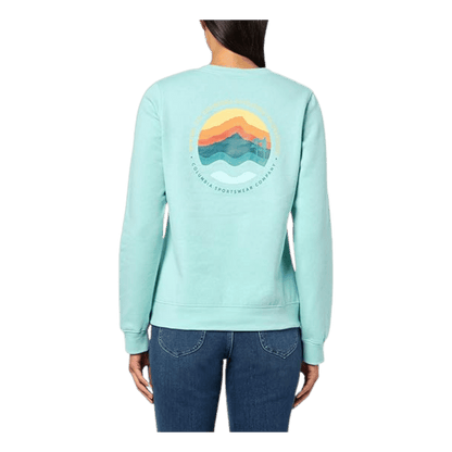 COLUMBIA WOMEN'S TREK GRAPHIC CREW SWEATSHIRT - SPRAY CIRCULAR - BACK VIEW