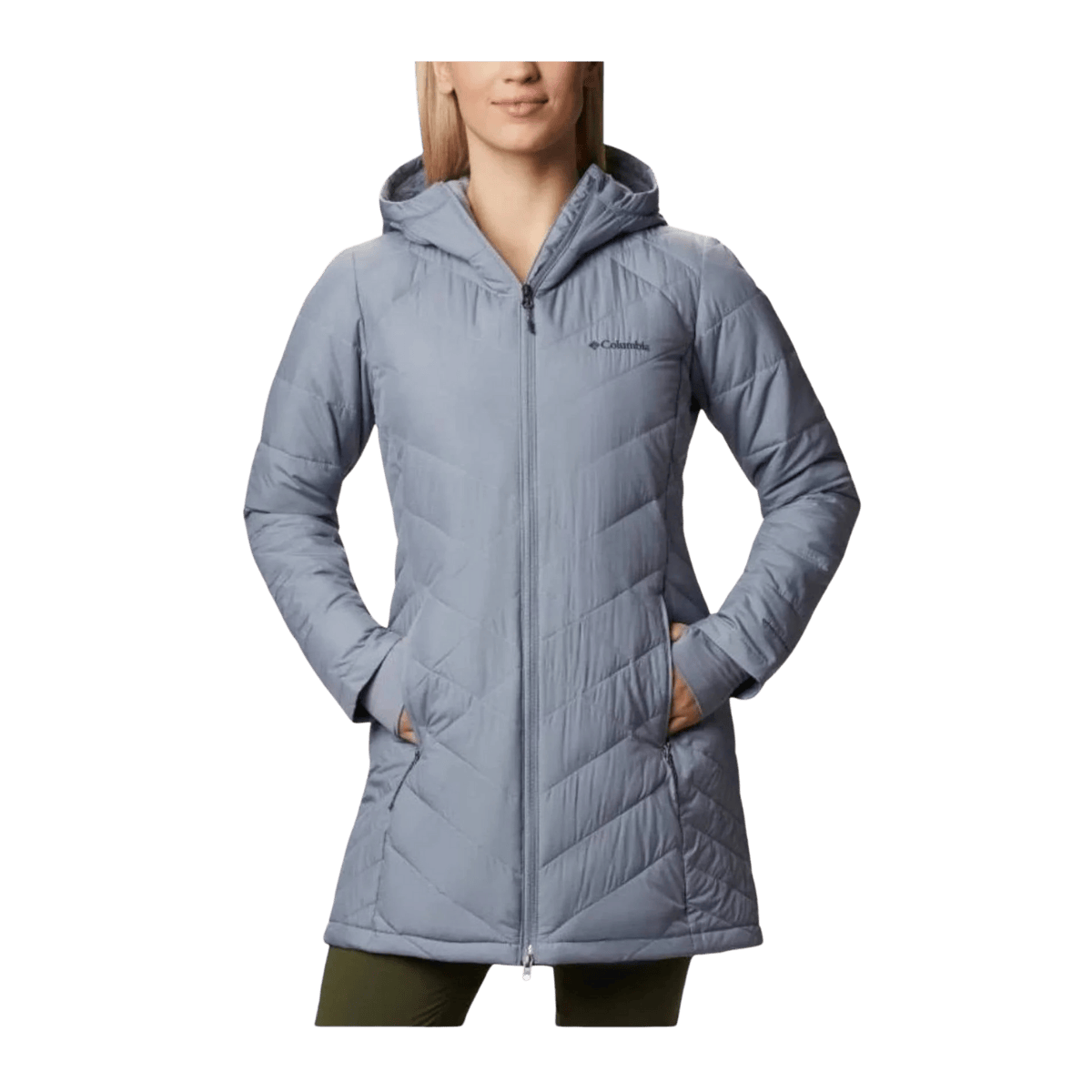 COLUMBIA HEAVENLY LONG HOODED JACKET - TRADEWIND GREY - FRONT VIEW