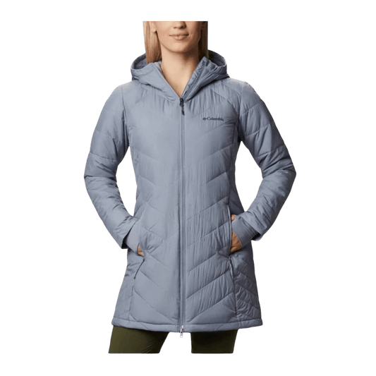 COLUMBIA HEAVENLY LONG HOODED JACKET - TRADEWIND GREY - FRONT VIEW