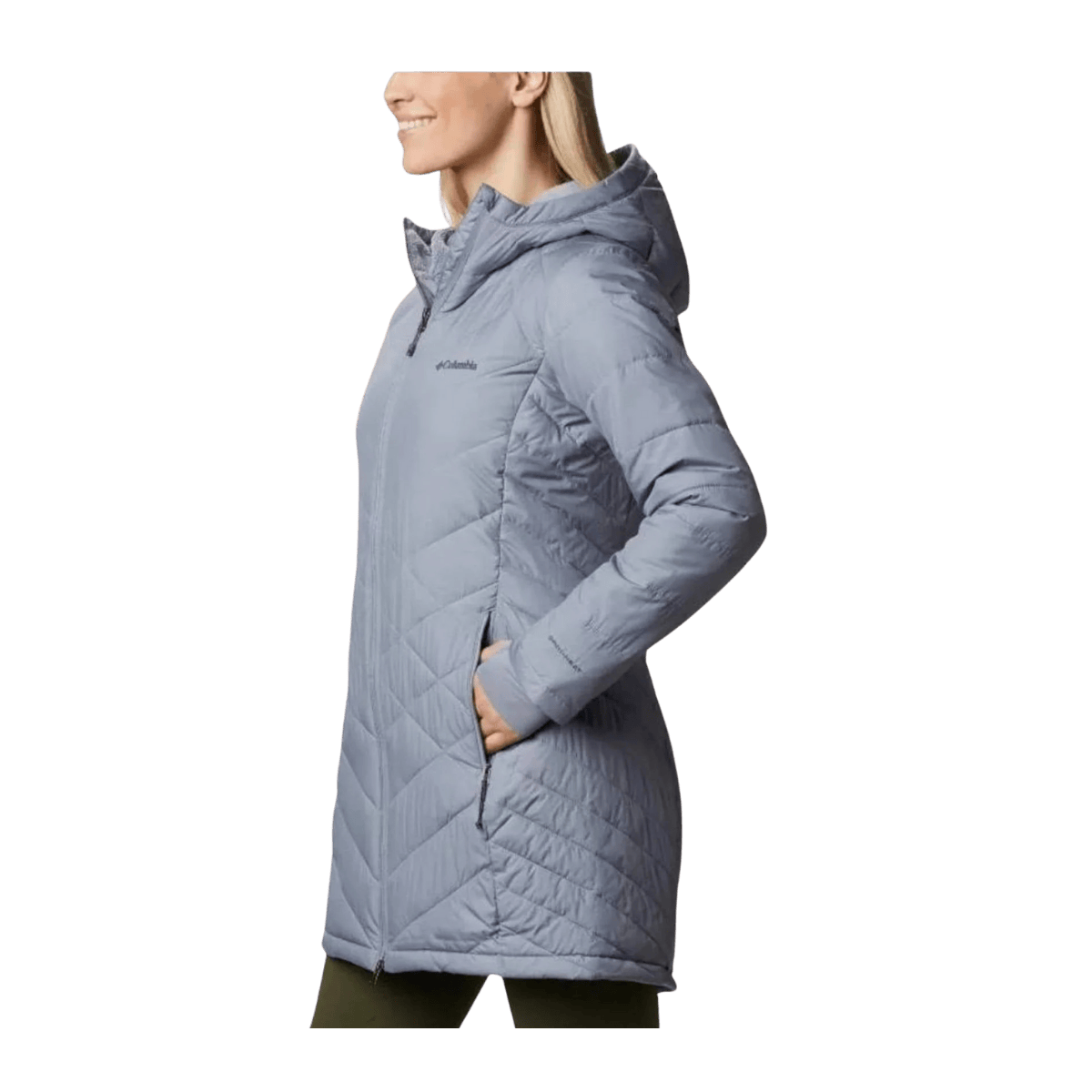 COLUMBIA HEAVENLY LONG HOODED JACKET - TRADEWIND GREY - SIDE VIEW