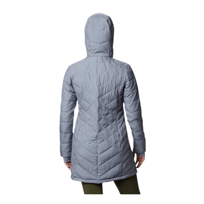 COLUMBIA HEAVENLY LONG HOODED JACKET - TRADEWIND GREY - BACK VIEW