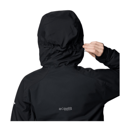 COLUMBIA WOMEN'S HIGHLAND SUMMIT II INSULATED HOODED JACKET - BLACK - BACK HOOD VIEW