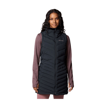 COLUMBIA WOMEN'S JOY PEAK II LONG VEST - BLACK - FRONT VIEW