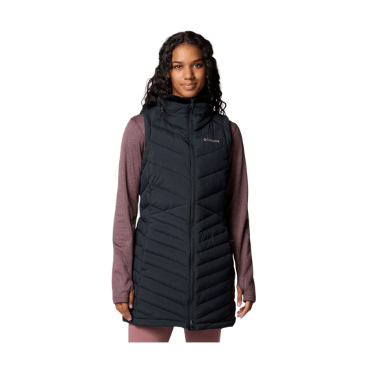 COLUMBIA WOMEN'S JOY PEAK II LONG VEST - BLACK - FRONT VIEW