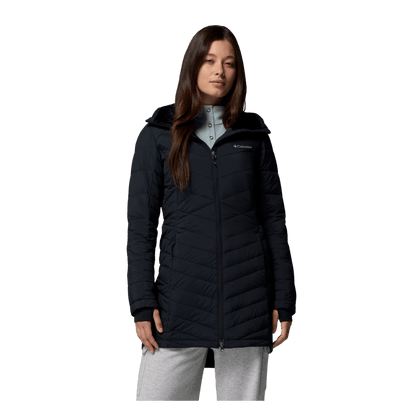 COLUMBIA WOMEN'S JOY PEAK II MID HOODED JACKET - BLACK - FRONT VIEW