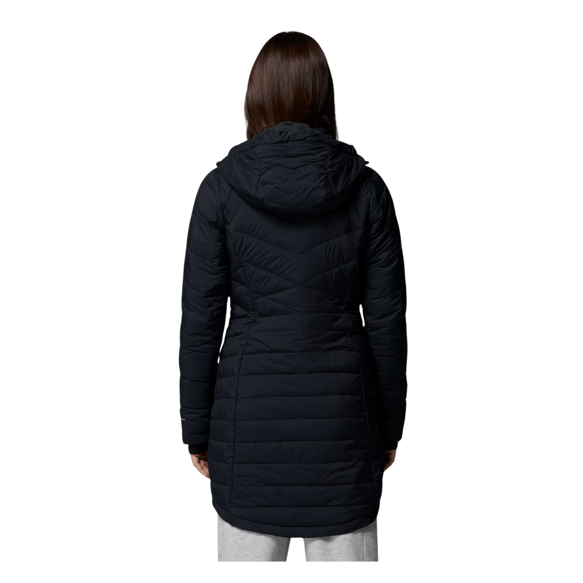 COLUMBIA WOMEN'S JOY PEAK II MID HOODED JACKET - BLACK - BACK VIEW