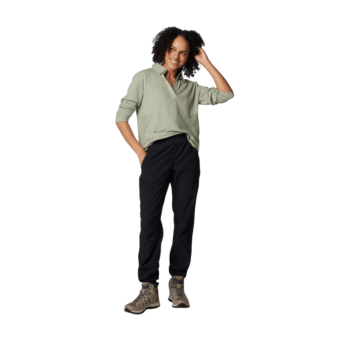 COLUMBIA WOMEN'S LESLIE FALLS PULL-ON PANTS - BLACK - FRONT VIEW