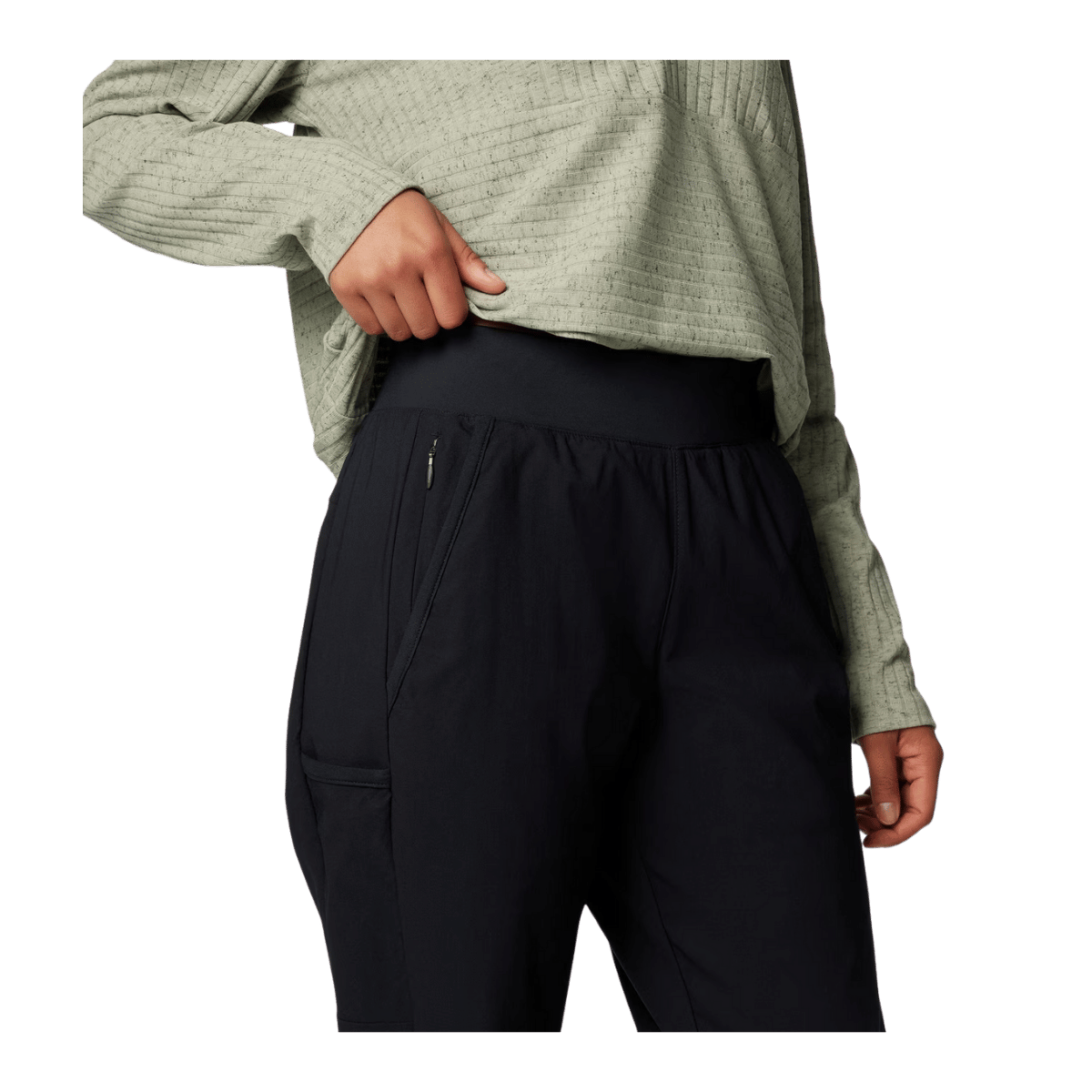 COLUMBIA WOMEN'S LESLIE FALLS PULL-ON PANTS - BLACK - WAIST LINE VIEW