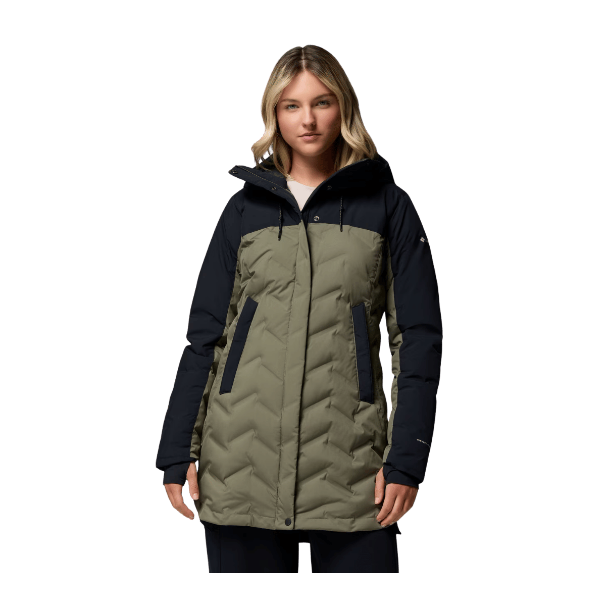 COLUMBIA WOMEN'S MOUNTAINN CROO III MID DOWN JACKET - STONE GREEN - FRONT VIEW