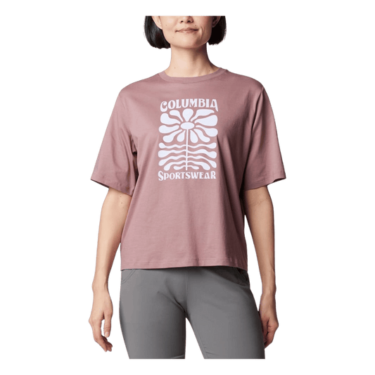 COLUMBIA WOMEN'S NORTH CASCADES RELAXED TEE SHIRT - FIG - FRONT VIEW