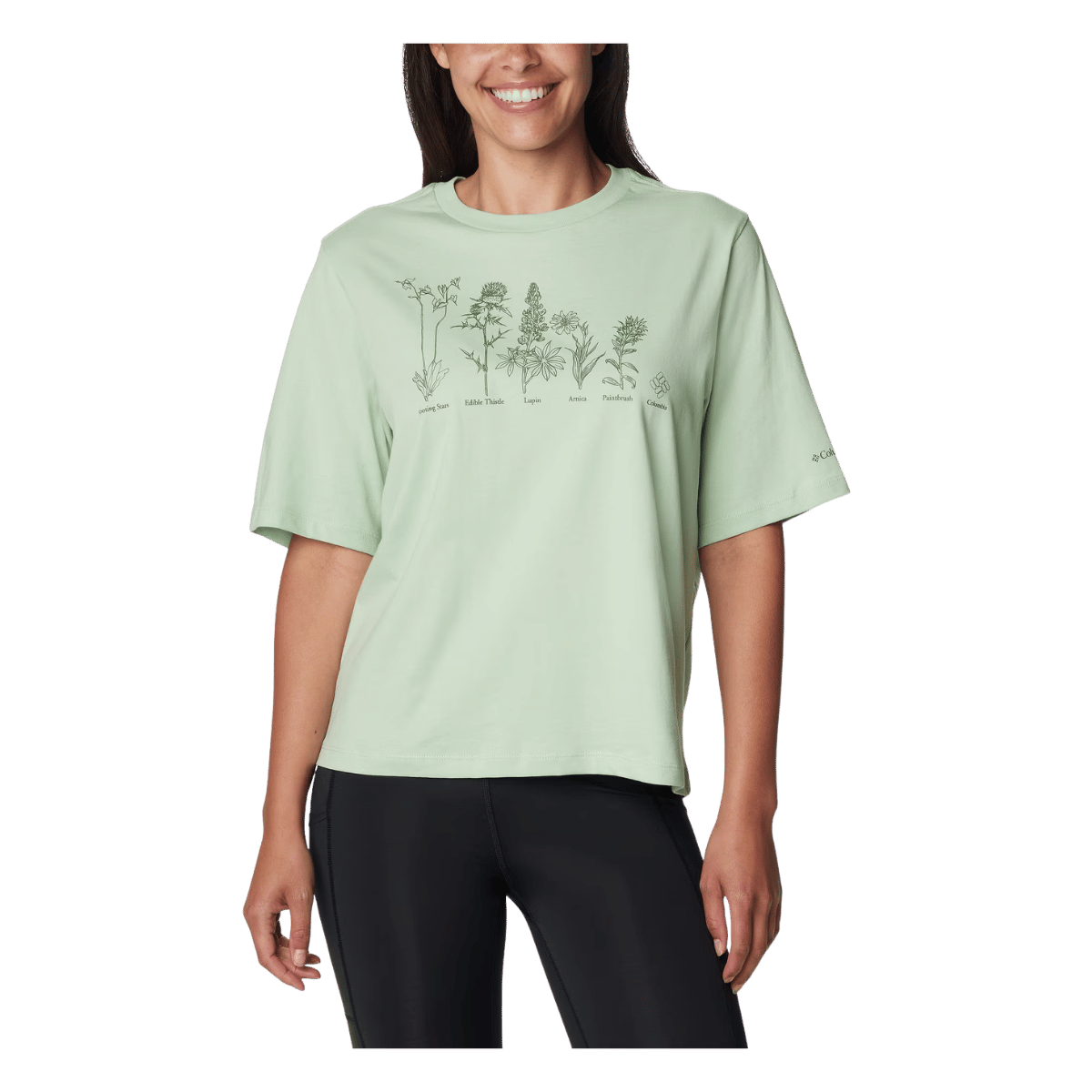 COLUMBIA WOMEN'S NORTH CASCADES RELAXED TEE SHIRT - SAGE LEAF FLORAL - FRONT VIEW
