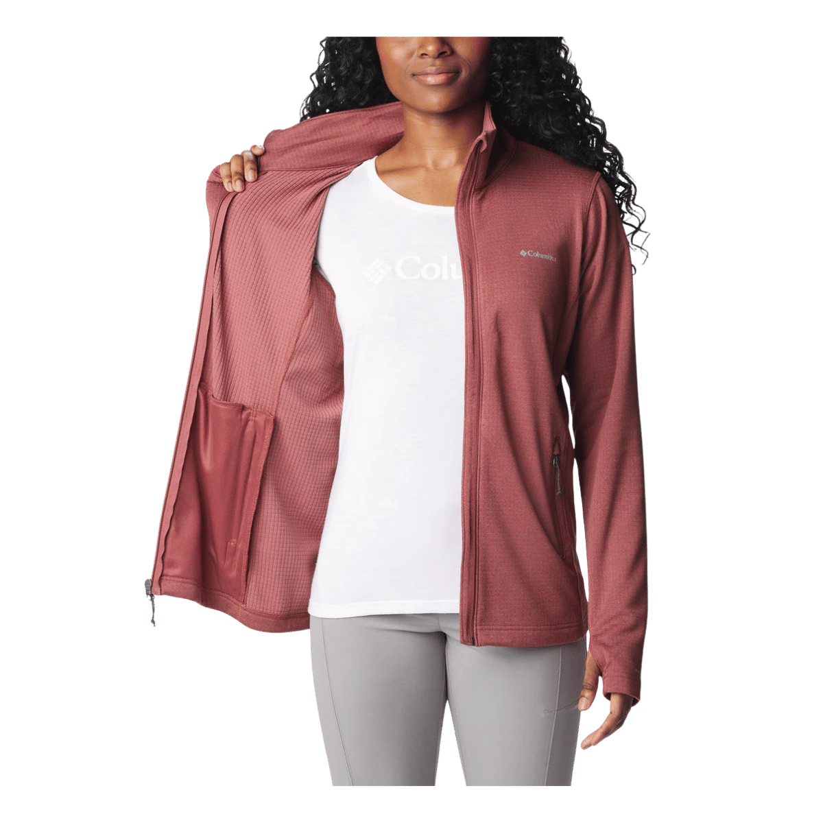 COLUMBIA WOMEN'S PARK VIEW GRID FULL ZIP FLEECE JACKET - BEETROOT - FRONT OPEN ZIP VIEW