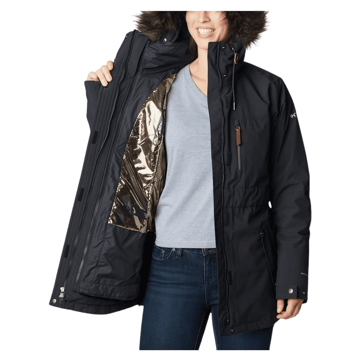 COLUMBIA WOMEN'S PAYTON PASS INTERCHANGE JACKET - BLACK - FEATURE INNER VIEW