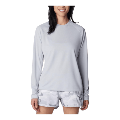 COLUMBIA WOMEN'S PFG SOLAR STREAM LONG SLEEVE - CIRRUS GREY - FRONT VIEW