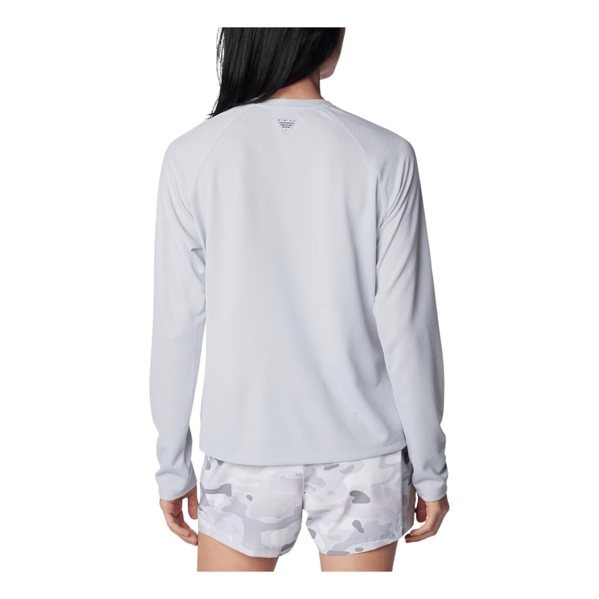 COLUMBIA WOMEN'S PFG SOLAR STREAM LONG SLEEVE - CIRRUS GREY - BACK VIEW