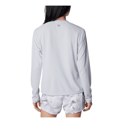 COLUMBIA WOMEN'S PFG SOLAR STREAM LONG SLEEVE - CIRRUS GREY - BACK VIEW
