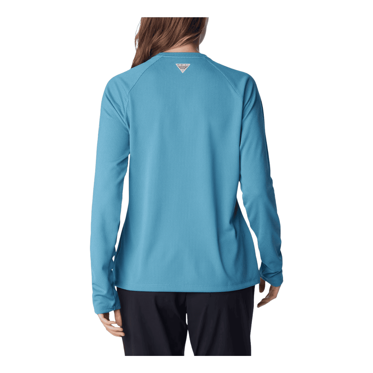 COLUMBIA WOMEN'S PFG SOLAR STREAM LONG SLEEVE - CANYON BLUE - BACK VIEW