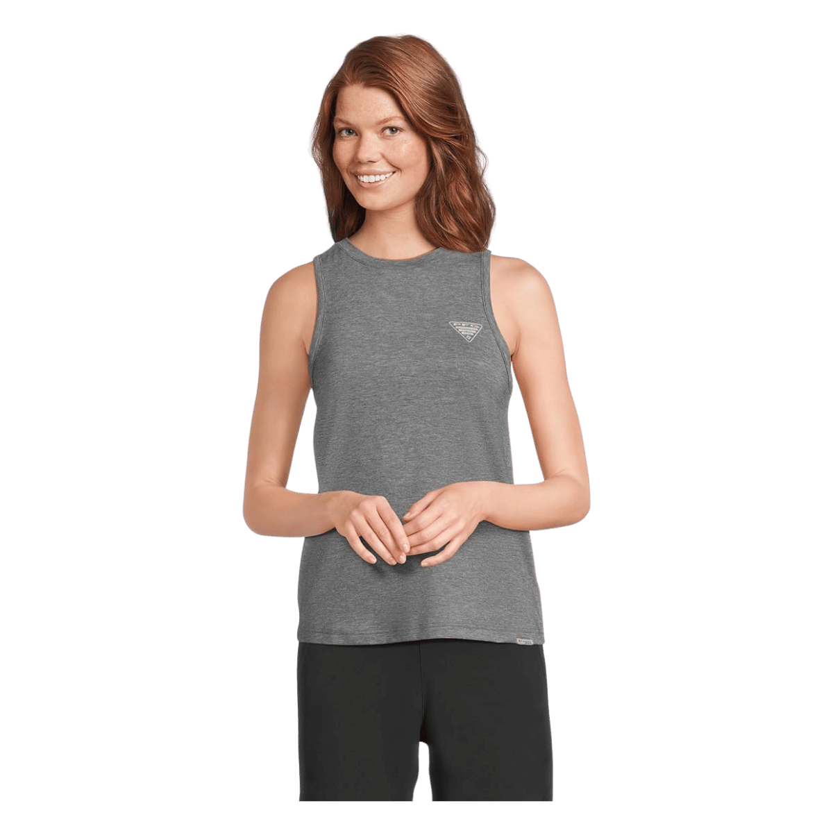 COLUMBIA WOMEN'S PFG UNCHARTED TANK - SHARK HEATHER - FRONT VIEW