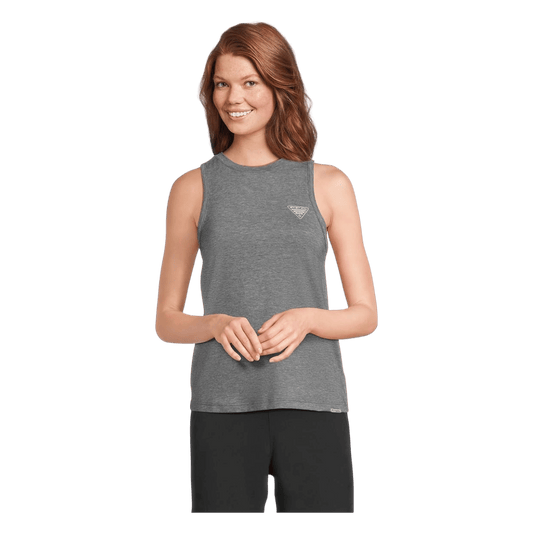 COLUMBIA WOMEN'S PFG UNCHARTED TANK - SHARK HEATHER - FRONT VIEW