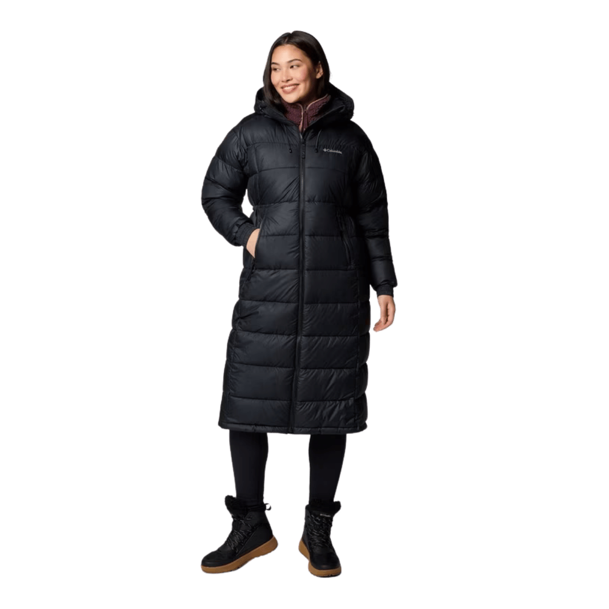 COLUMBIA WOMEN'S PIKE LAKE II LONG PUFFER JACKET - BLACK - FRONT VIEW