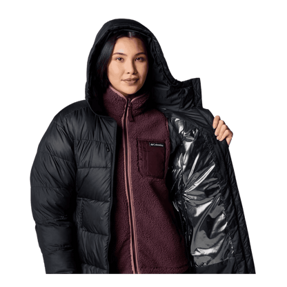 COLUMBIA WOMEN'S PIKE LAKE II LONG PUFFER JACKET - BLACK - FRONT INNER VIEW