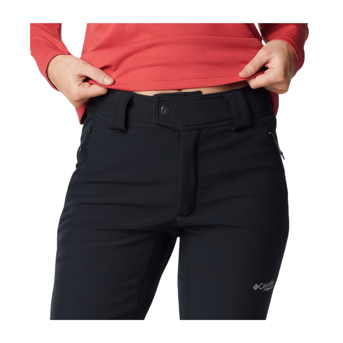 COLUMBIA WOMEN'S ROFFEE RIDGE VI PANTS - BLACK – WAIST DETAIL VIEW