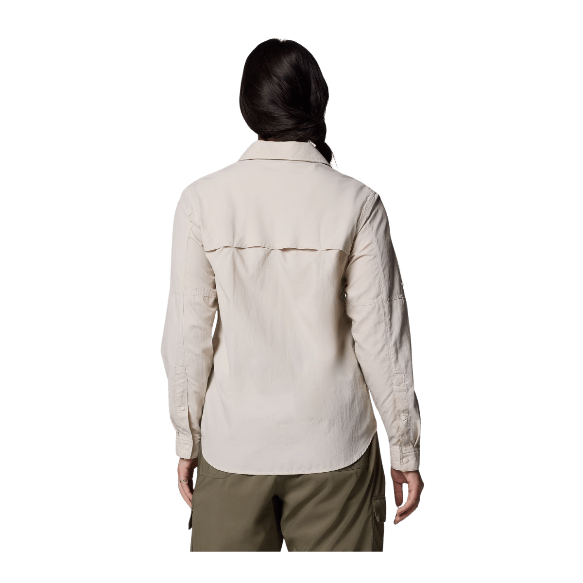 COLUMBIA WOMEN'S SKIEN VALLEY LONG SLEEVE SHIRT - DARK STONE - BACK VIEW