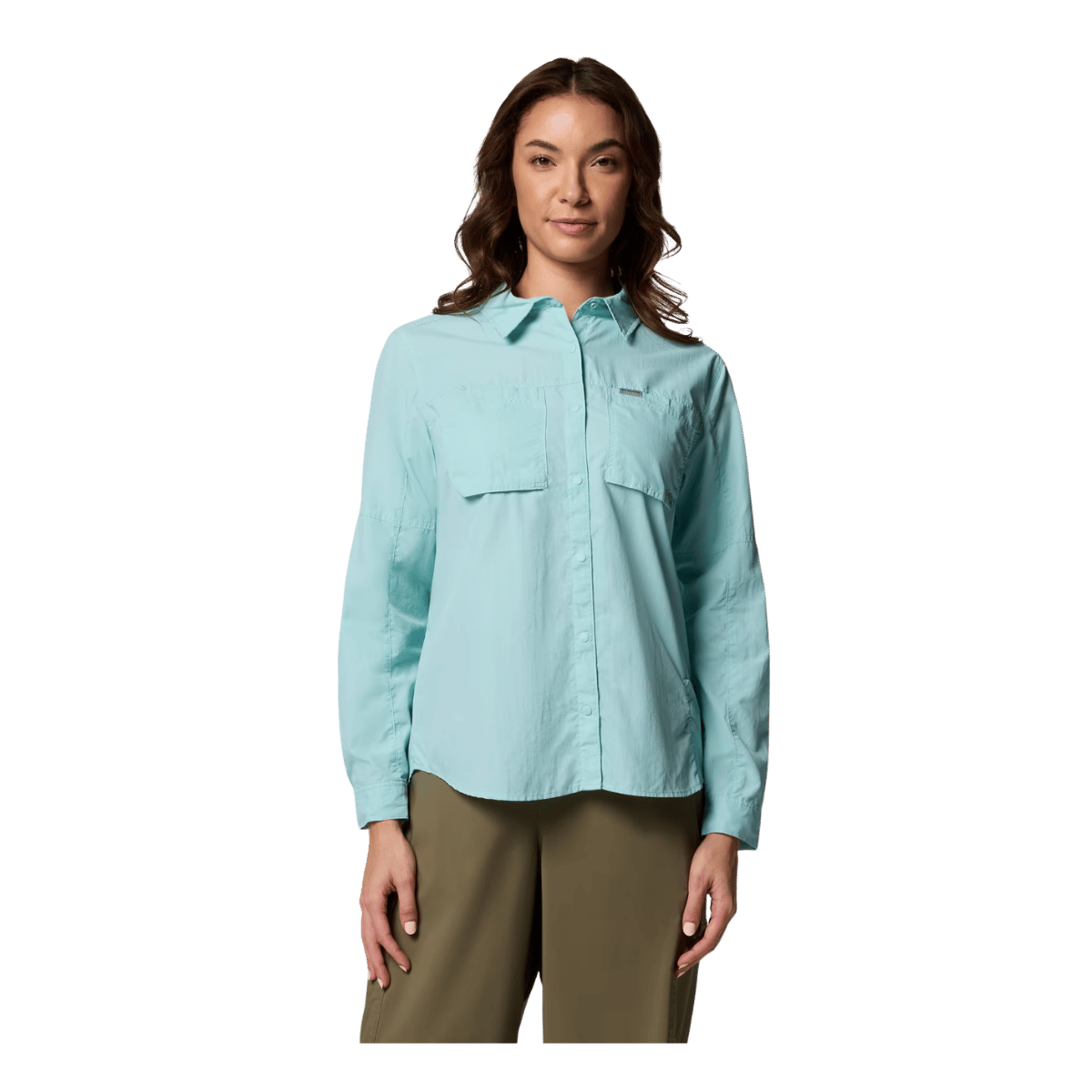 COLUMBIA WOMEN'S SKIEN VALLEY LONG SLEEVE SHIRT - SPRAY - FRONT VIEW