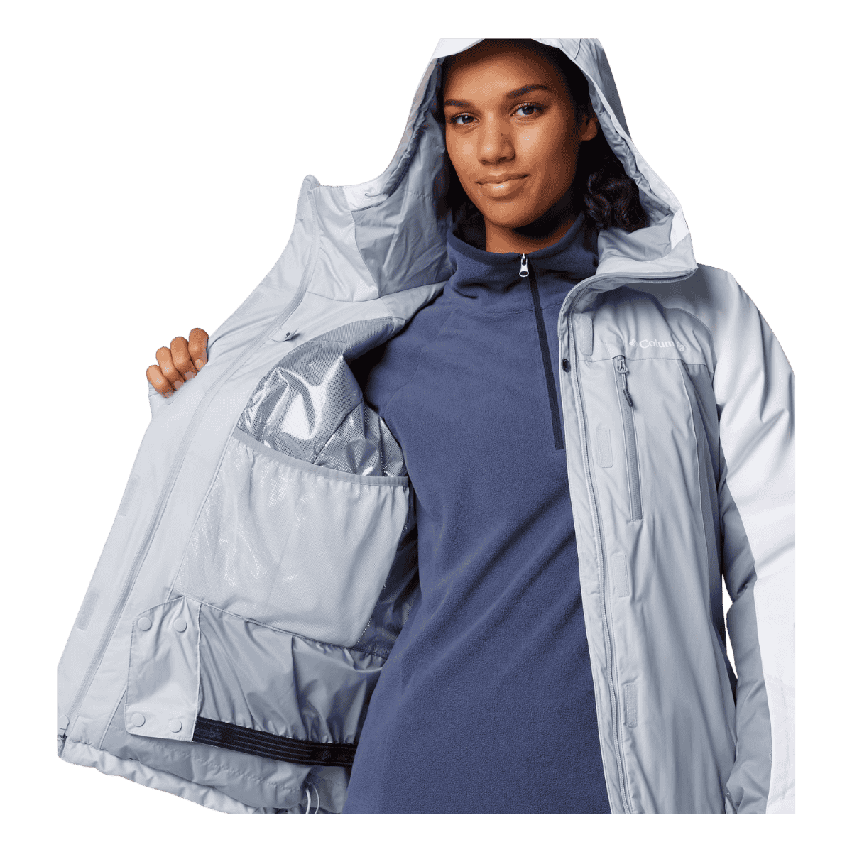 COLUMBIA WOMEN'S SNOWY SUMMIT INSULATED JACKET - CIRRUS GREY - FRONT INNER VIEW