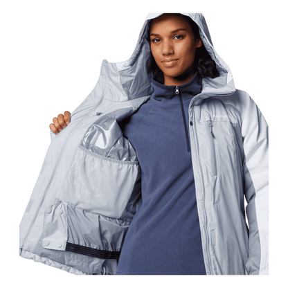COLUMBIA WOMEN'S SNOWY SUMMIT INSULATED JACKET - CIRRUS GREY - FRONT INNER VIEW