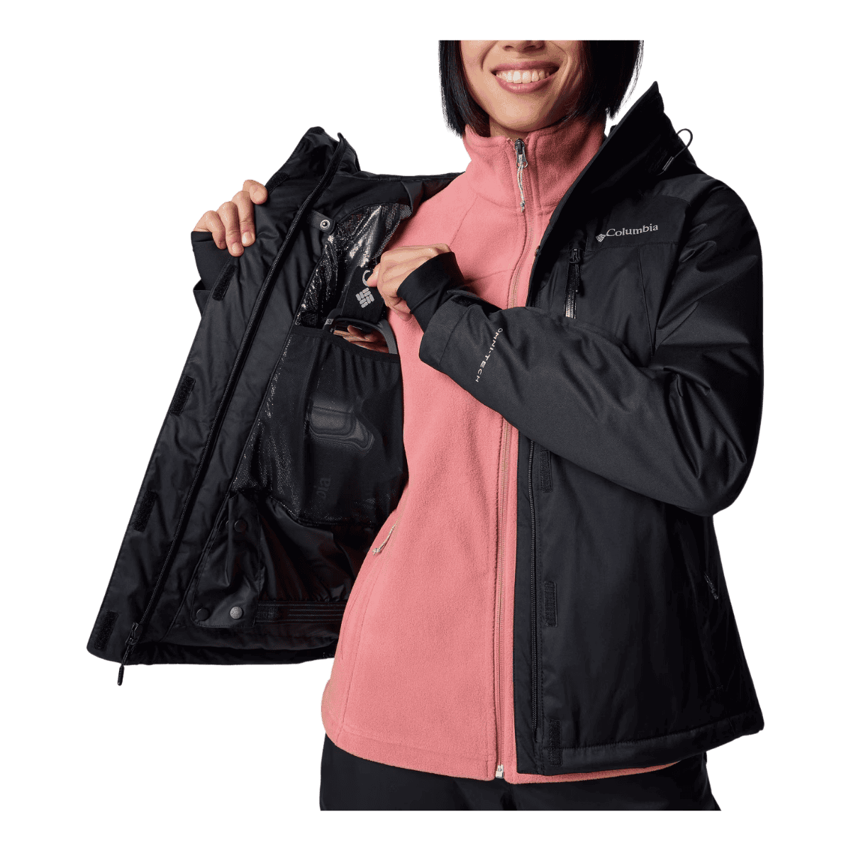 COLUMBIA WOMEN'S SNOWY SUMMIT INSULATED JACKET - BLACK - FRONT INNER VIEW