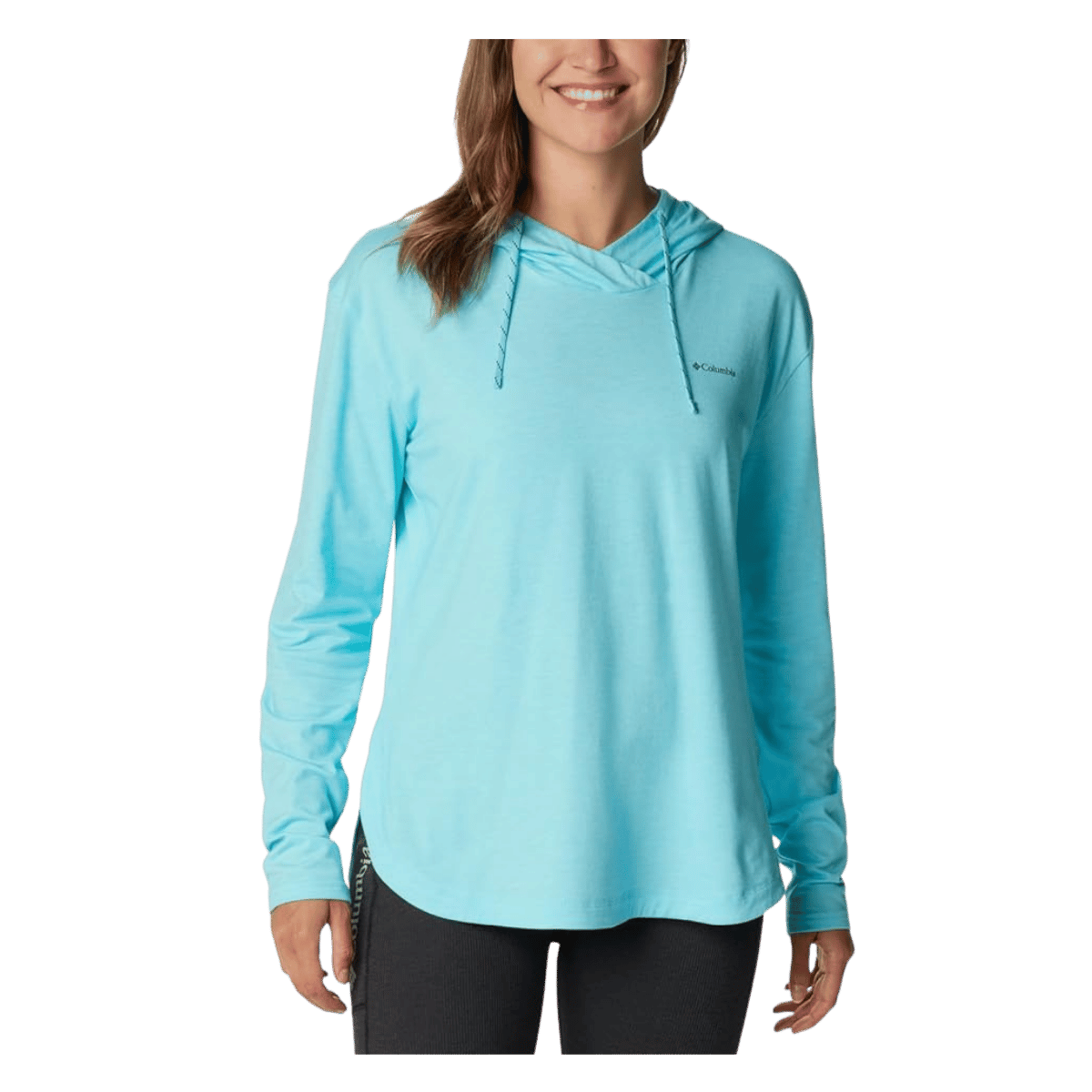 COLUMBIA WOMEN'S SUN TREK HOODED PULLOVER - AQUAMARINE HEATHER - FRONT VIEW